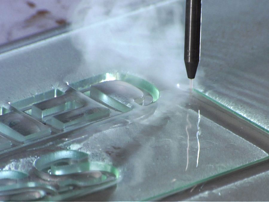 Glass waterjet cutting close up Hyderabad